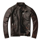 Free shipping.classic motor style,vintage genuine leather Jacket,fashion men brown Leather coat,street biker coat,sales